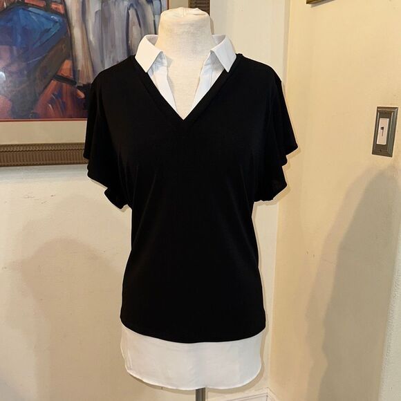 Adrianna Papell Black/ White V-Neck Women's Top Size XL - Picture 1 of 8